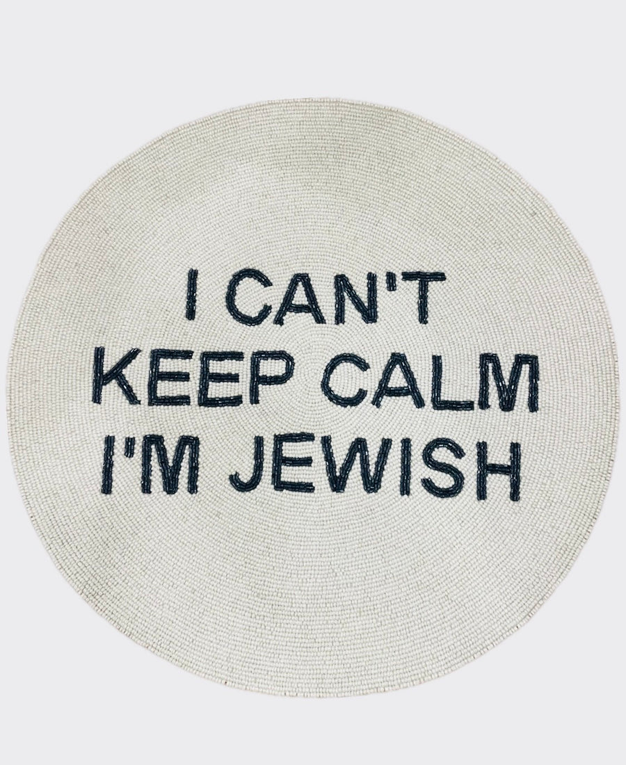 Sample round tablemat I CAN'T KEEP CALM... White/ navy