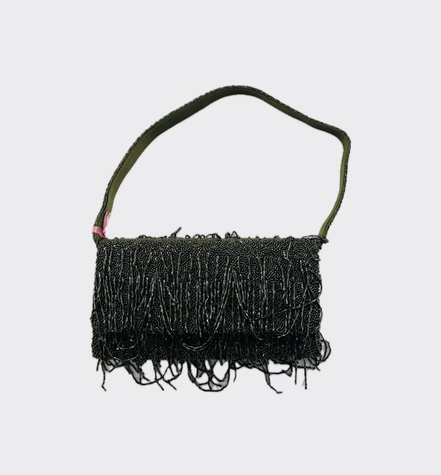 Sample olive fringes clutch