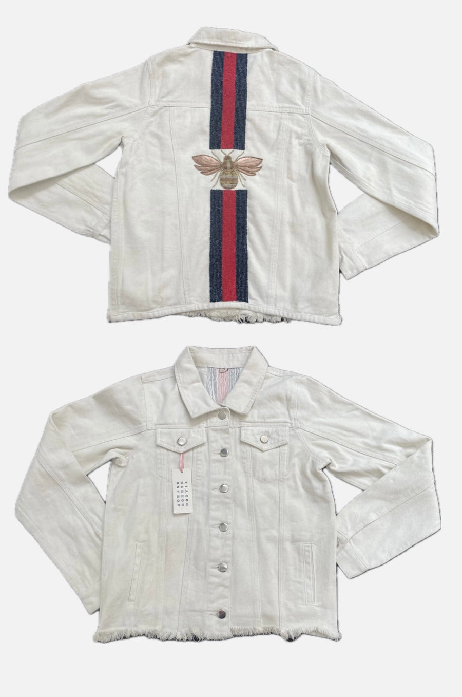 Sample Ivory Navy/Red- Gold Bee- Denim Jacket SMALL SIZE