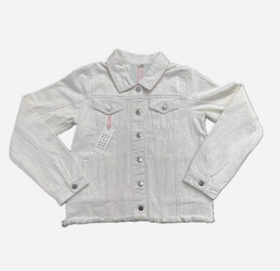Sample Ivory Emerald/Red- Gold Bee- Denim Jacket SMALL SIZE