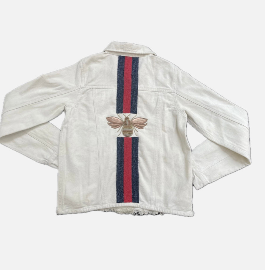 Sample Ivory Navy/Red- Gold Bee- Denim Jacket SMALL SIZE