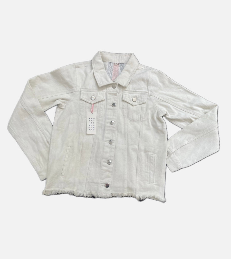 Sample Ivory Navy/Red- Gold Bee- Denim Jacket SMALL SIZE