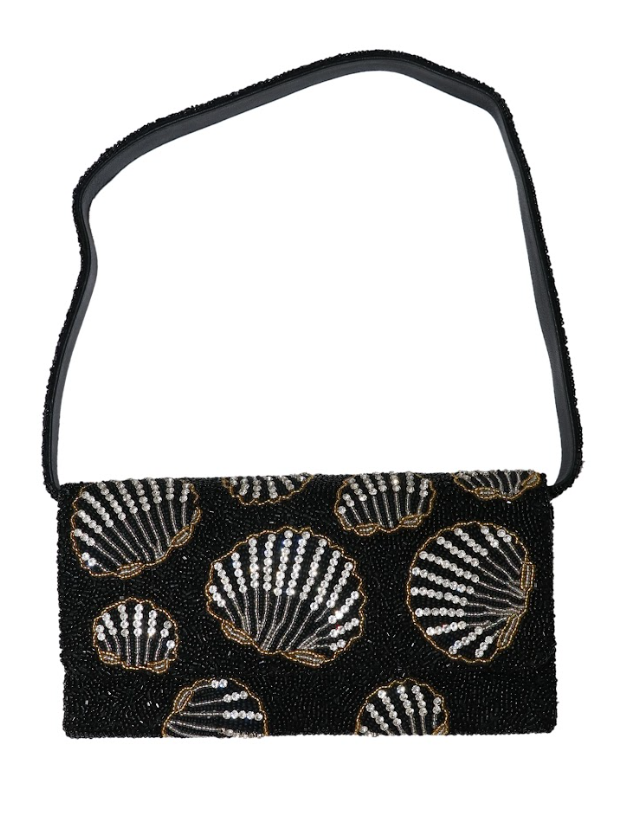 Sample Crystals shells on black clutch